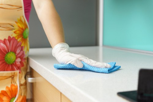 Commercial cleaning team working in a W1S office reception area
